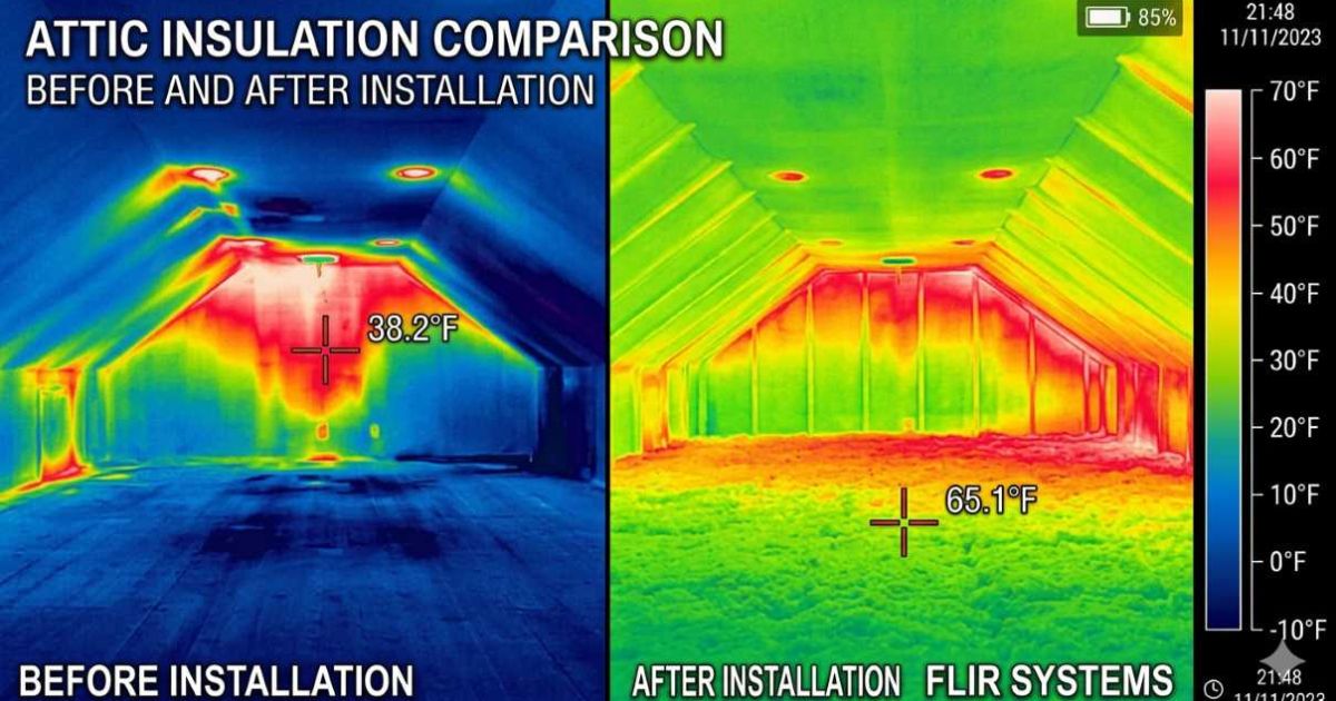 attic insulation comparison before after installation
