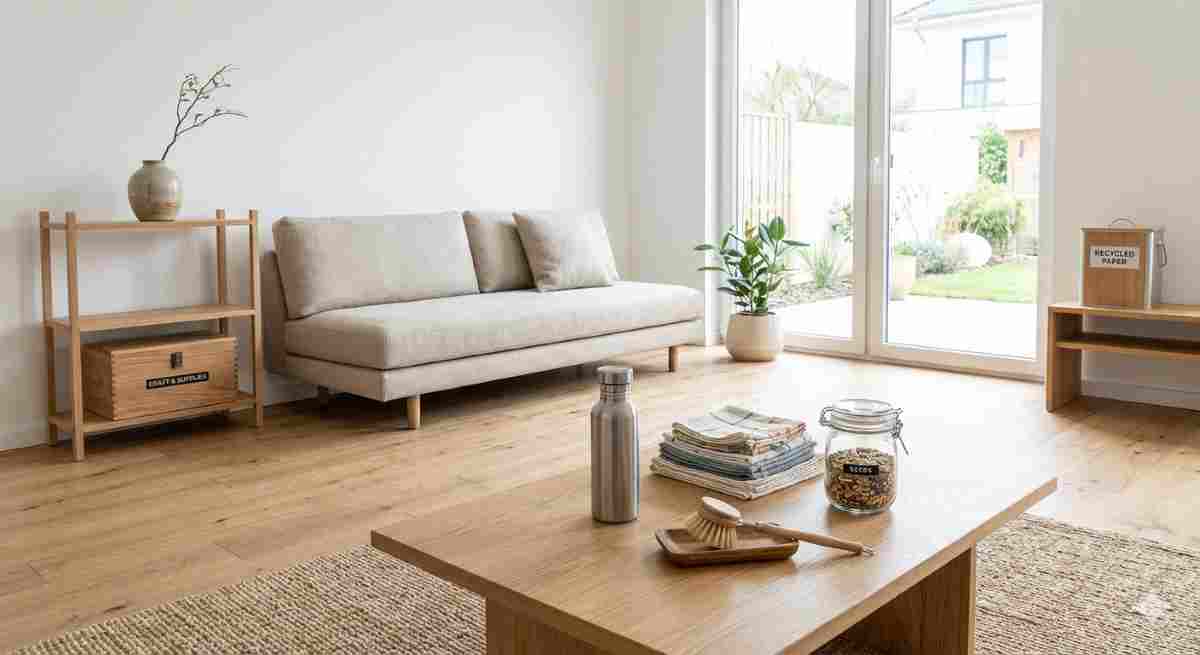 Decluttered living room with clean surfaces, natural light, and minimal furnishings for intentional living