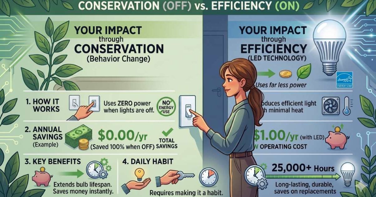 energy efficiency vs conservation comparison infographic