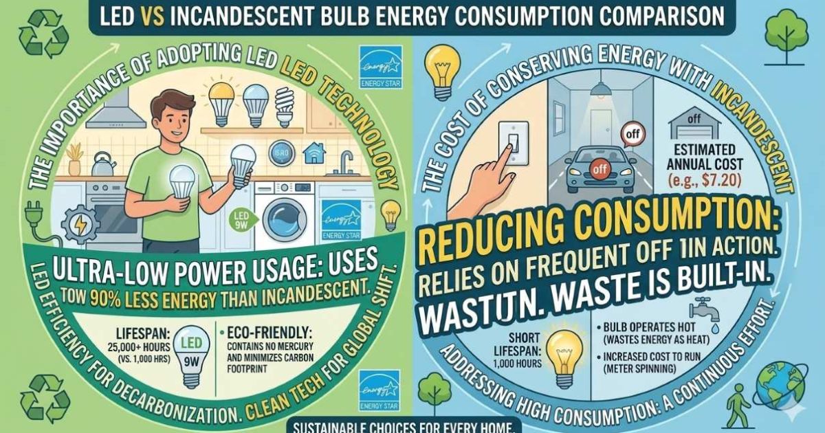 LED vs incandescent bulb energy consumption comparison