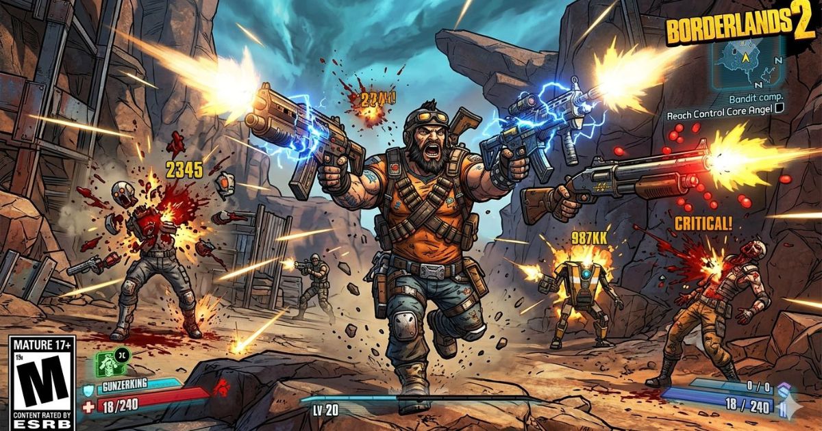 Borderlands 2 Salvador Gunzerker dual wielding with ammo regen, action skill active, in-game screenshot