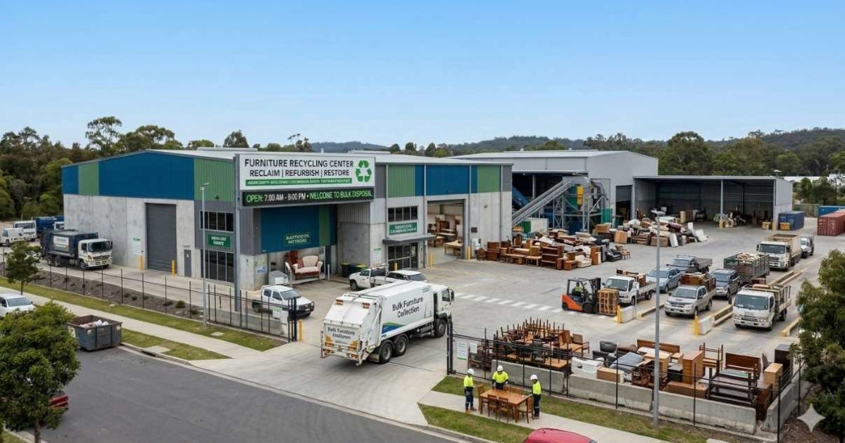 Pile of old furniture and mattresses at recycling center waiting for proper disposal, bulk waste collection area"