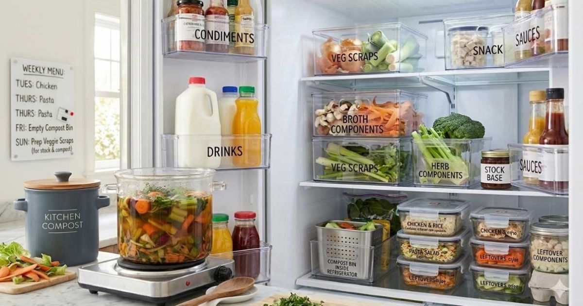 Countertop compost bin with vegetable scraps and backyard compost bin, home composting system"