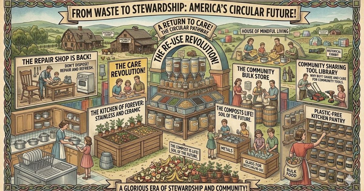 Sustainable lifestyle practices like reusable bags, composting, and repairing clothes