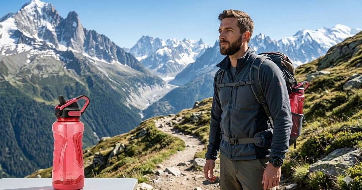 Nalgene Sustain reusable drink container for hiking backpacking made from recycled plastic