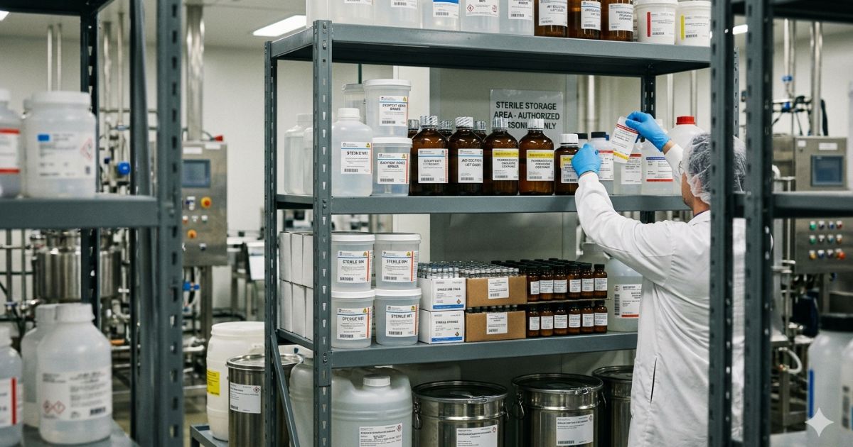 pharmaceutical reusable containers in clean laboratory environment for safe drug storage