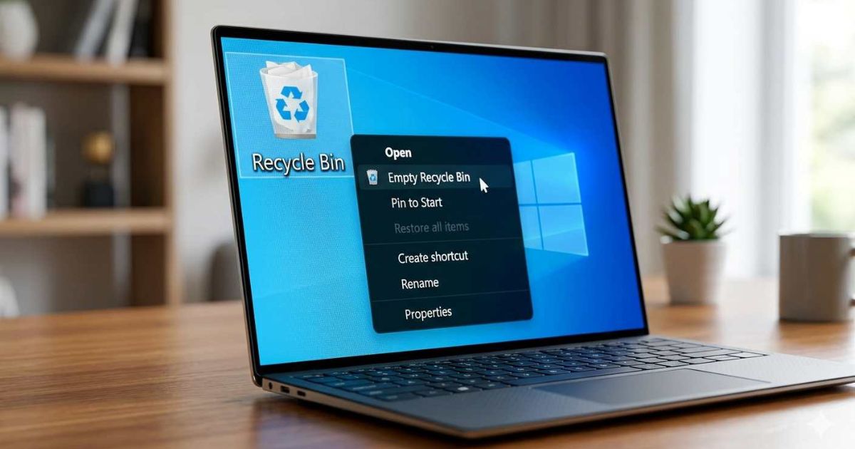 Windows Recycle Bin icon on desktop showing deleted files and metadata storage