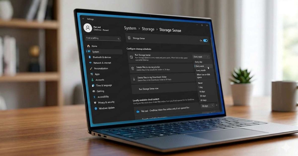 Storage Sense settings in Windows automating Recycle Bin cleanup every 30 days