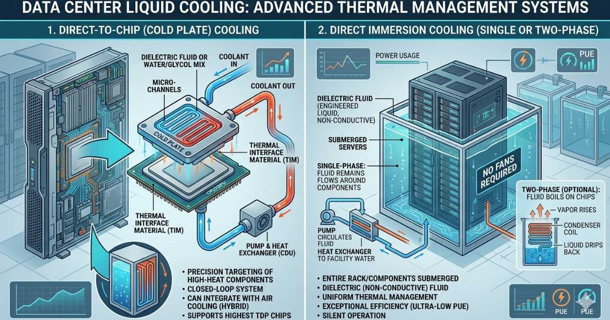 liquid cooling system in modern data center for high performance servers
