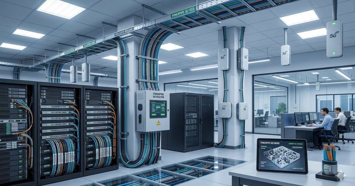 PowerPipe power cable applications in modern data centers and smart buildings with LED lighting and 5G small cells