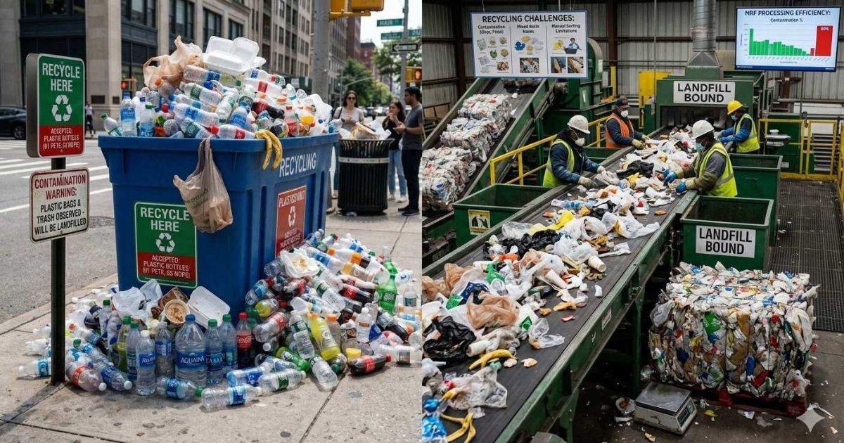 Challenges of recycling systems in USA with mixed and contaminated plastic waste


