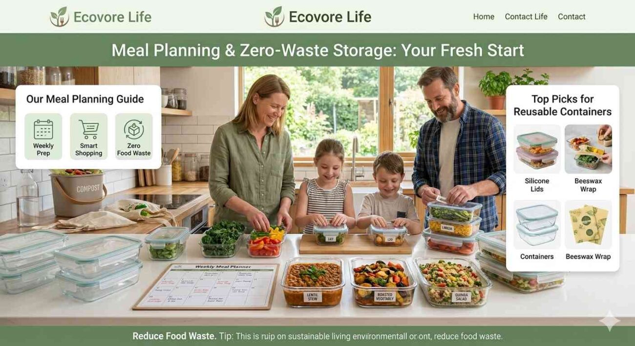 Weekly meal planning and reusable food storage containers to reduce food waste
