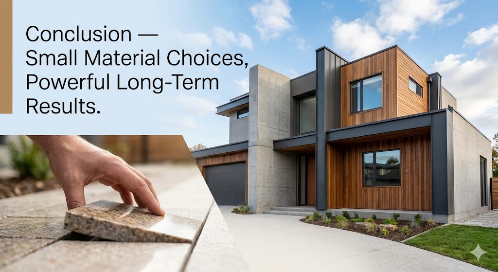 Homeowner reviewing exterior home materials FAQ with questions about durability maintenance cost and climate suitability