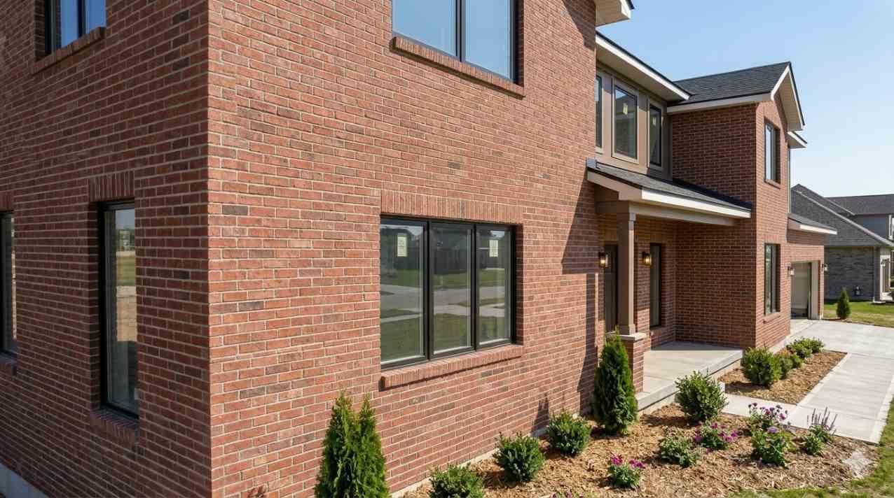Stucco exterior wall material type on a Mediterranean style house in warm climate