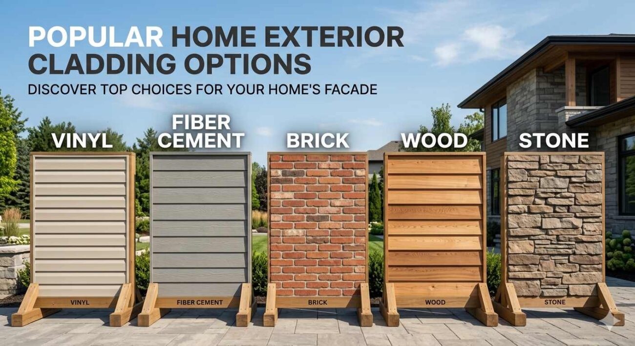 Vinyl siding fiber cement brick veneer wood siding and natural stone exterior wall materials installed on homes