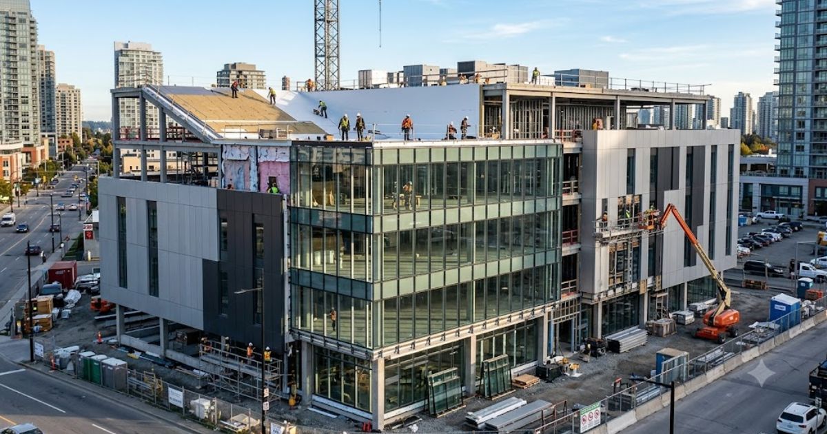 Alliance Exterior Construction providing commercial building envelope solutions with roofing, glazing, and wall panel systems