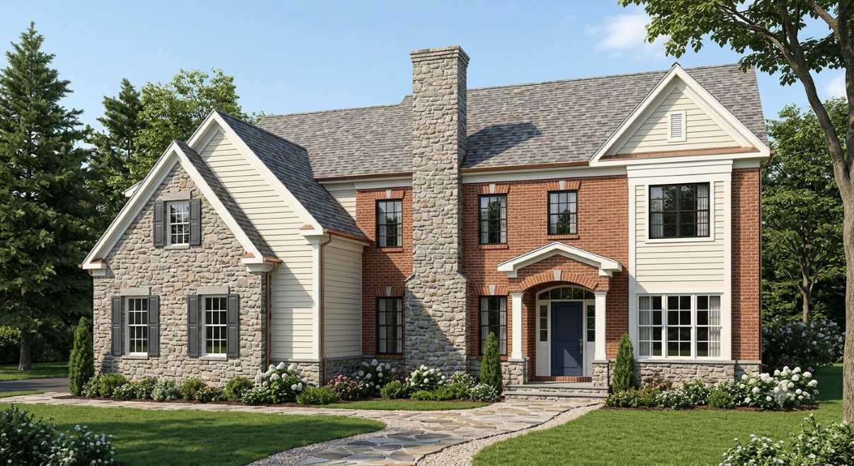 Classic brick and stone house exterior material options showing a traditional family home facade