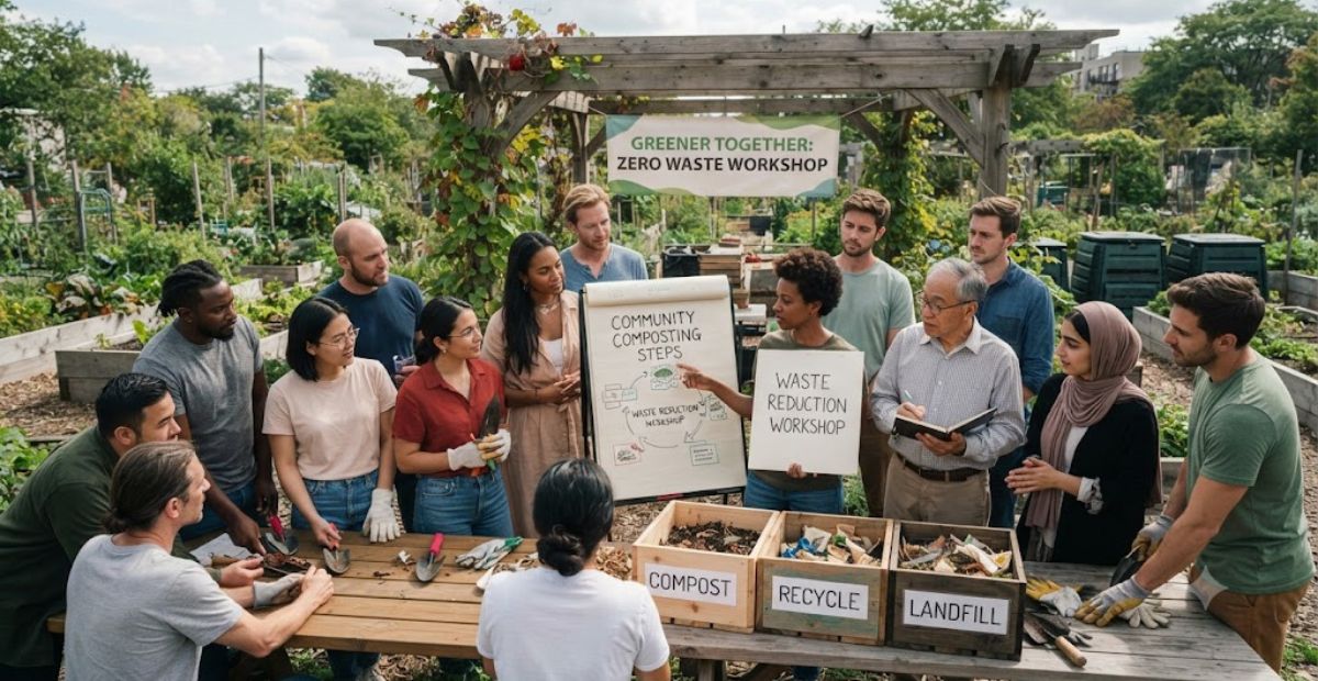 A community workshop where people are learning zero waste principles together to create a positive environmental impact in their local area.