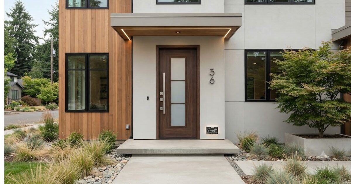 Energy-efficient fiberglass exterior door that improves home security and insulation.