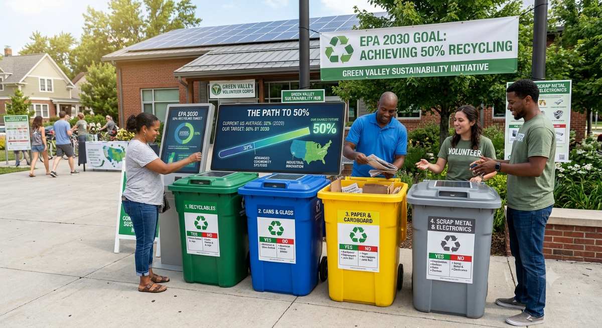 Infographic or chart showing the EPA target to increase US recycling to 50 percent by 2030.