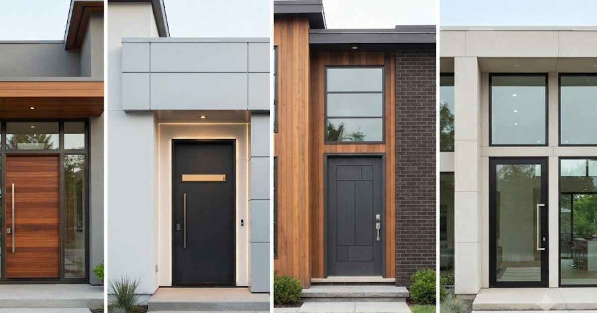 Different exterior door material types including wood, steel, and fiberglass doors.