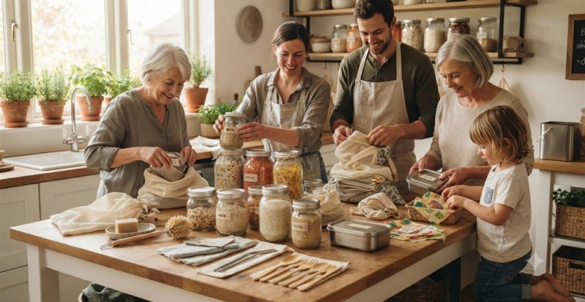 family building sustainable habits to reduce waste at home together